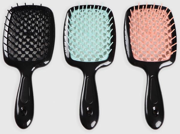 Brosse à cheveux démêlante 3 coul. rectngulaire