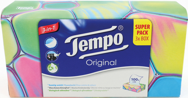 Tempo Tissues 3x100pcs in Box 4-layer