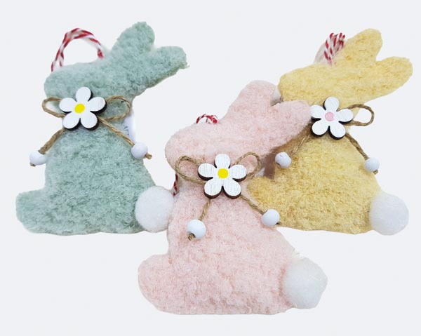 Stoff-Hasenfigur 8x3x18cm in zarten Pastellfarben mit