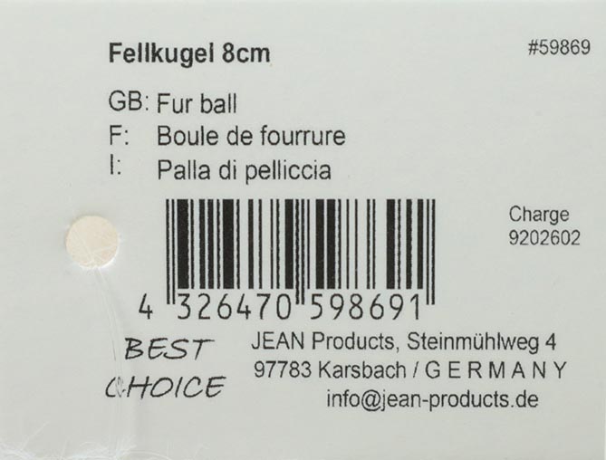 Fellkugel 8cm mit silbernem Aufhänger
