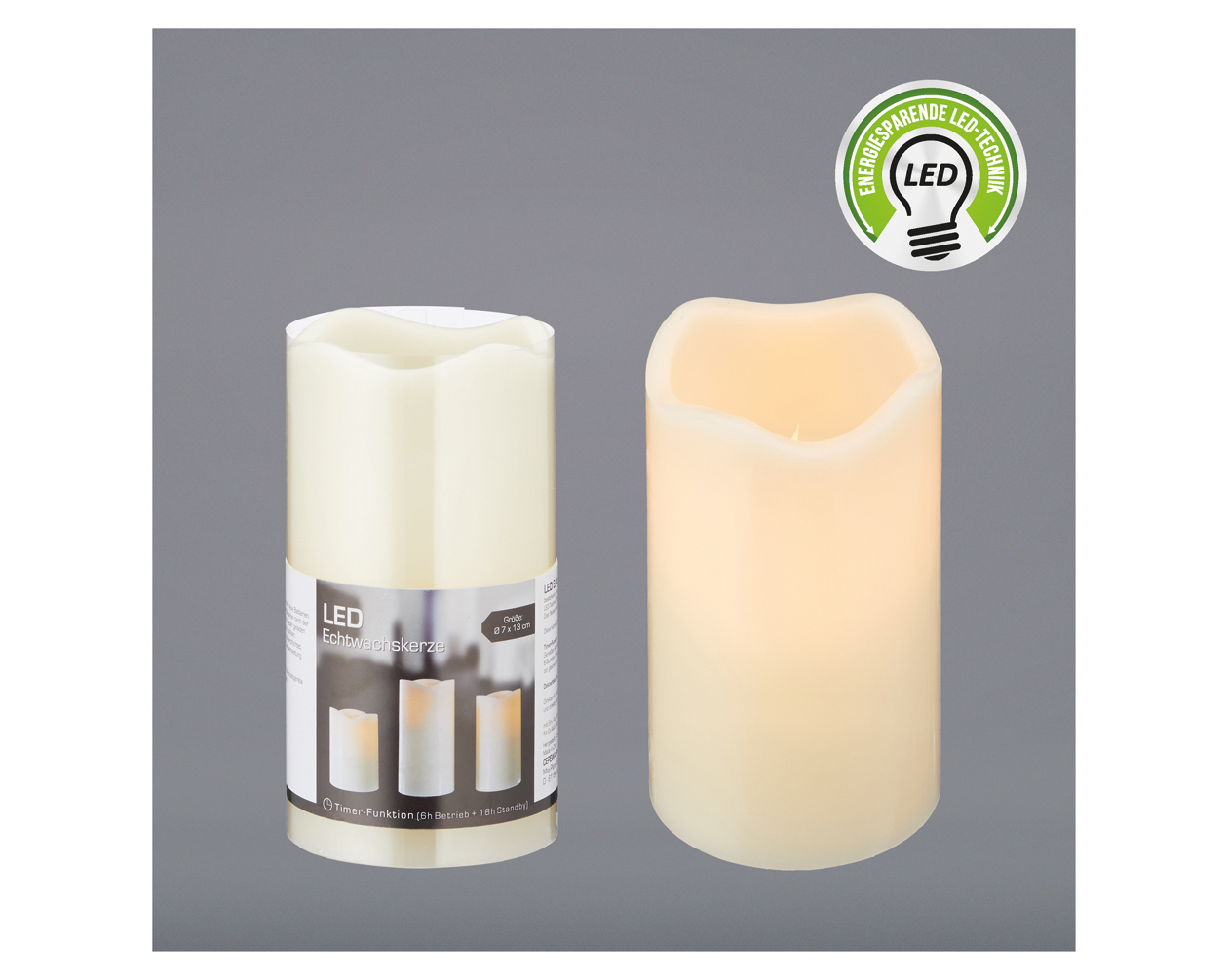 LED real wax candle 13cm ivory flickering LED