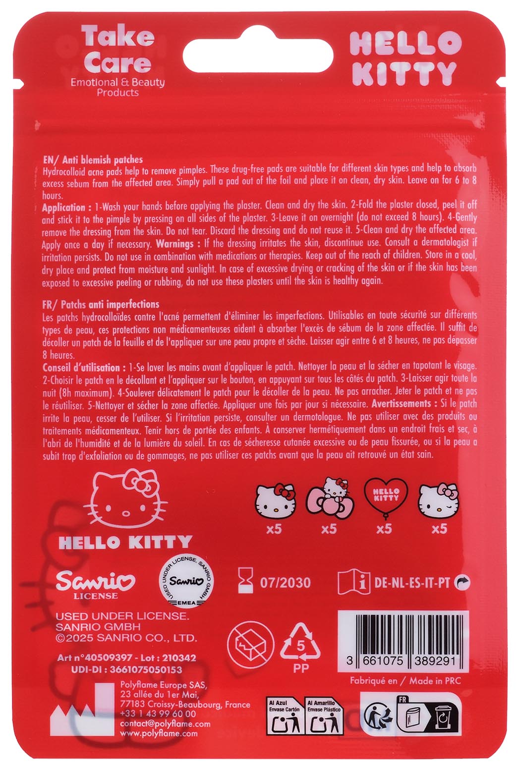 Hello Kitty Set: 20 Pickel-Patches, Zip-Beutel, im 24er