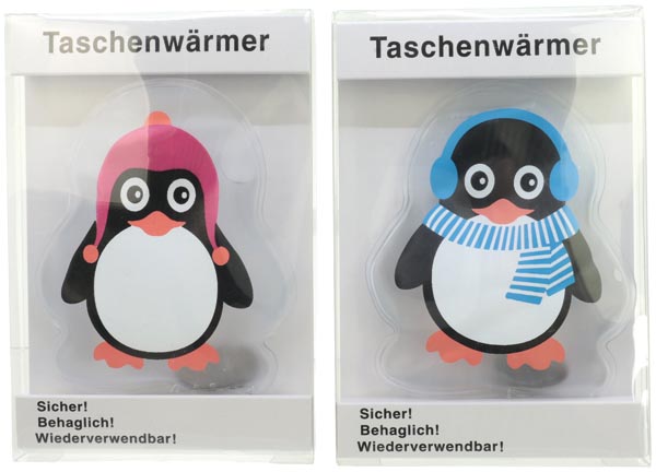 Taschenwärmer 'Pinguin' in PVC-Box 2-fach sort.