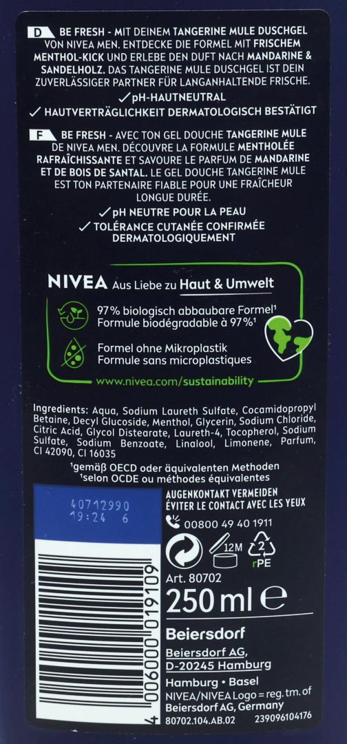 Nivea Douche 250ml pour hommes Tangerine Mule