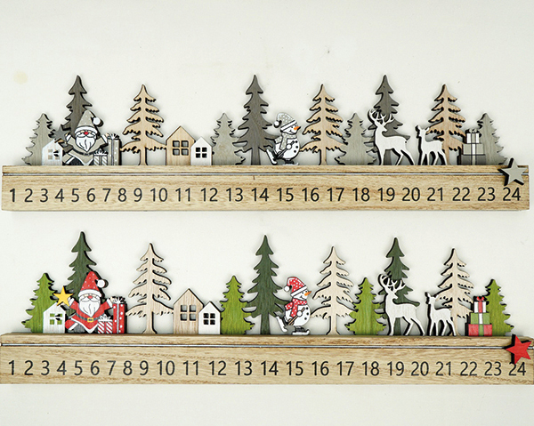 Toller Weihnachtskalender XL aus Holz 38x2,3x10cm 2fach sortiert, liebevoll hand