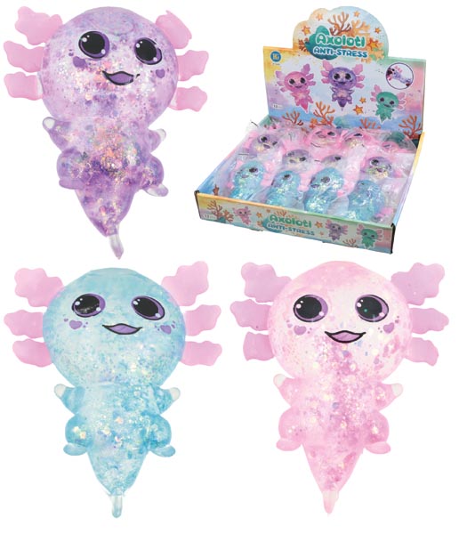 Axolotl lustiger Lurch, 10cm 3 Farben sortiert, im Display