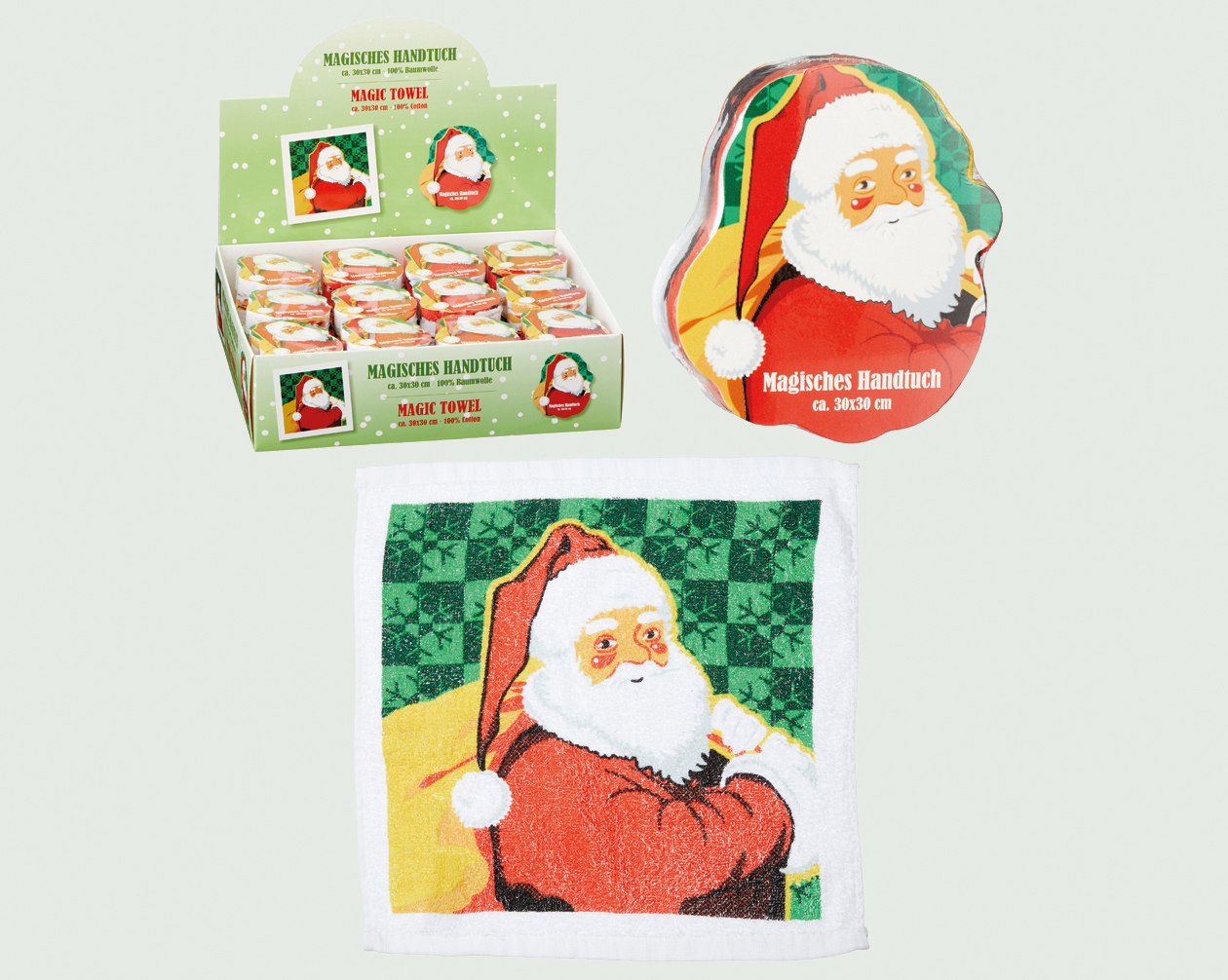 Magisches Handtuch Santa, 30x30cm, 100% BW