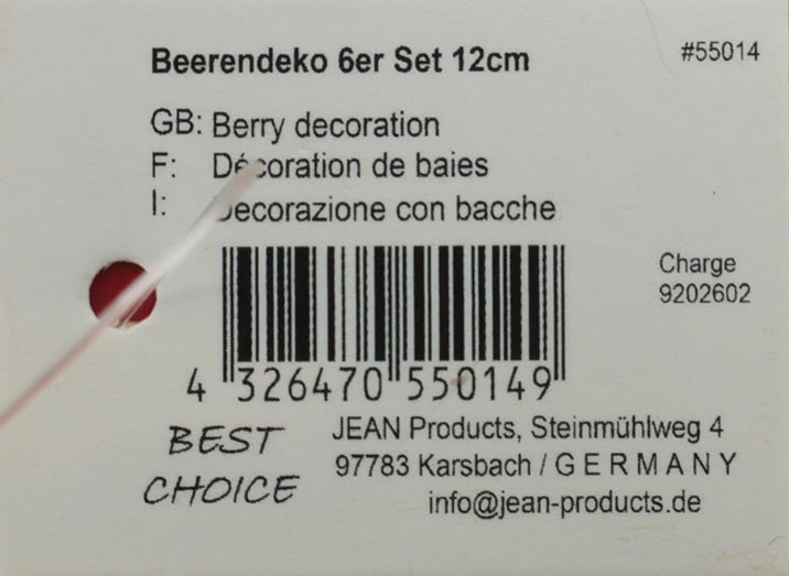 Beerendeko 6er Set A je 10 Beeren, mit Metalldraht, für eine