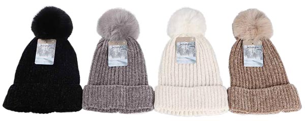 Winter Damen Strick Mütze Chenille 4 Fb. sort