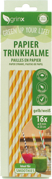 Drinking straws paper 16pcs 8mmx20cm yellow white