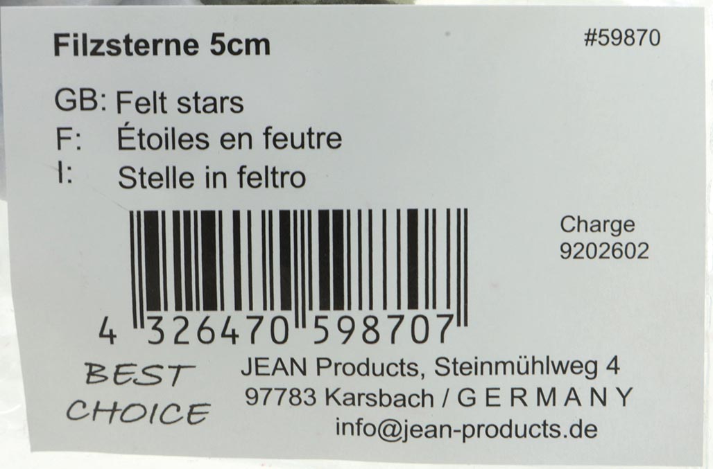 Deko Filzsterne 12er Set je 5x4,6cm, verpackt