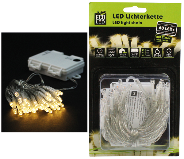 LED Lichterkette 40 LED warmweiß, Außen (IP 44)