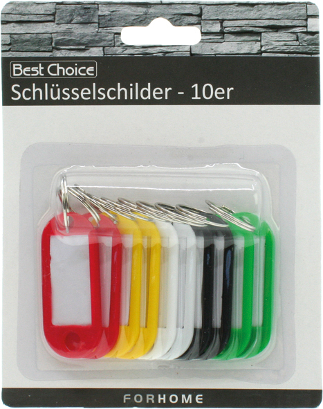 Schlüsselschilder 10er 5cm farbig sort. auf Karte