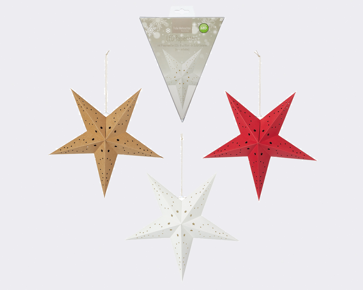 LED star cardboard 40cm with 10 LED's, assorted