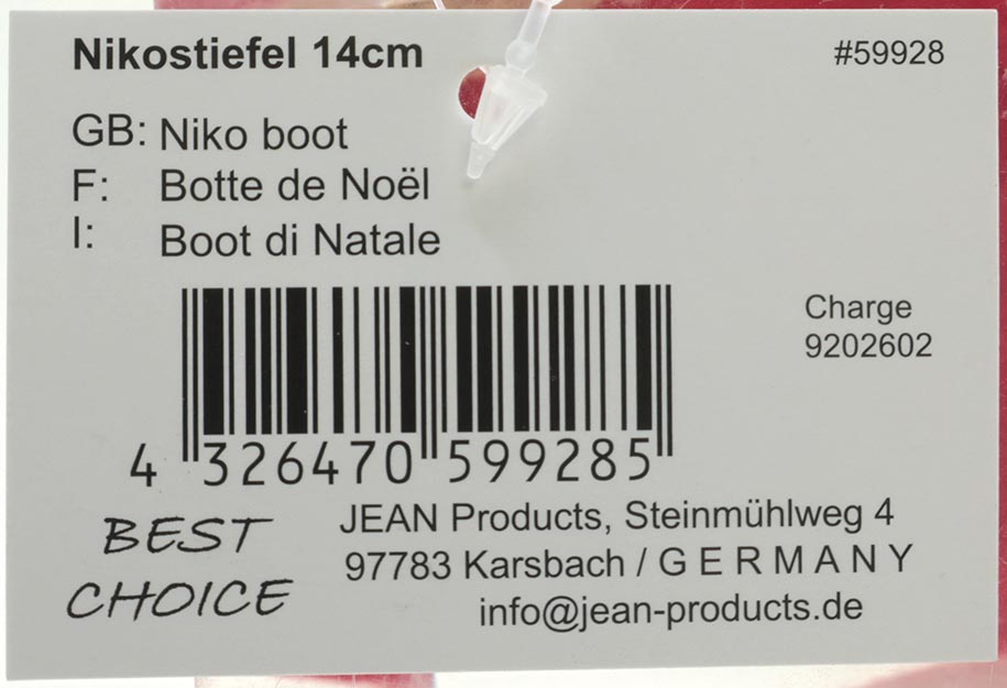 Nikostiefel und Handschuh 14x10cm, mit