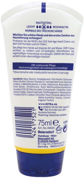 Crème pour les mains Nivea Q10 Anti Age 75ml