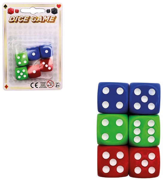 Würfel 6er Set auf Karte farbig sortiert