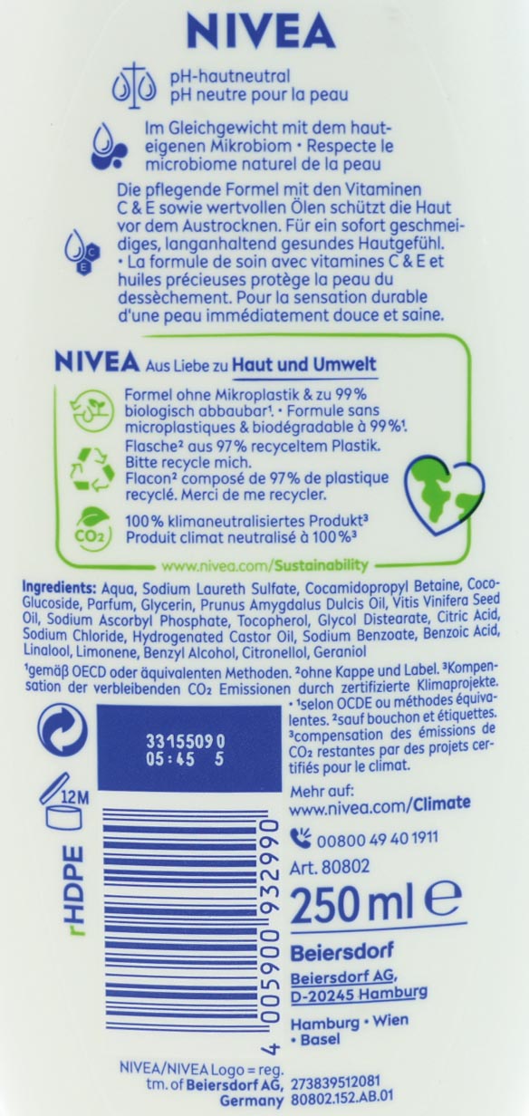 Douche Nivea 250ml Crème douce