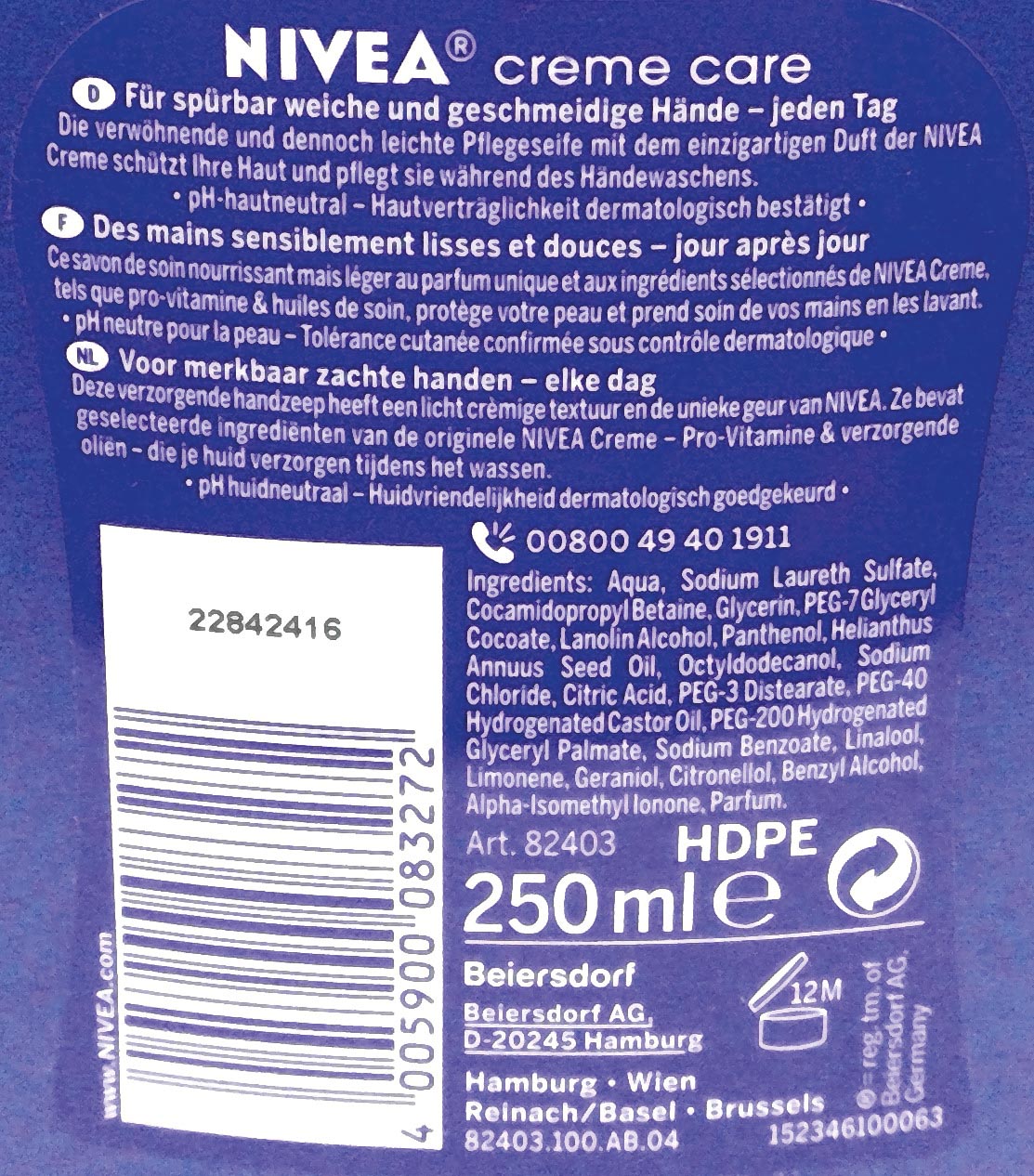 Nivea Liquid Soap 250ml Cream Care