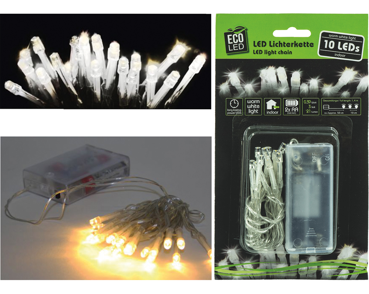 LED Lightchain 10 LED warm white, for indoor use