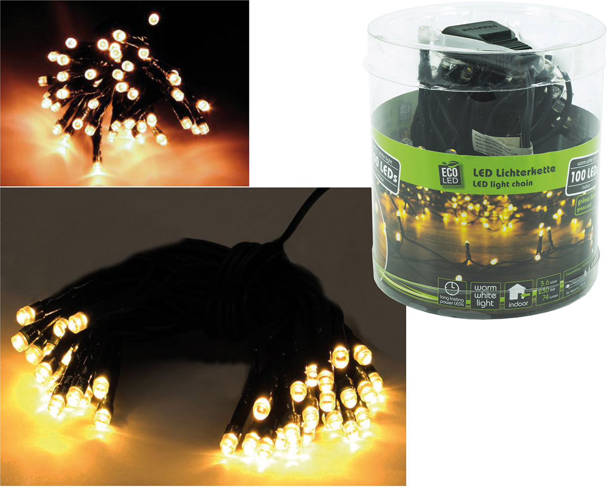 LED Lightchain 100 LED warm white, for indoor