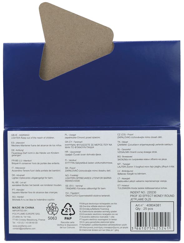 Briquet tempête jet-flame rond effet 3D Billetsavec relief
