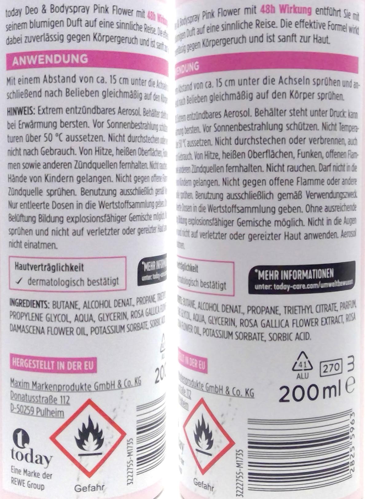 Deospray Today 200ml Pink Flower