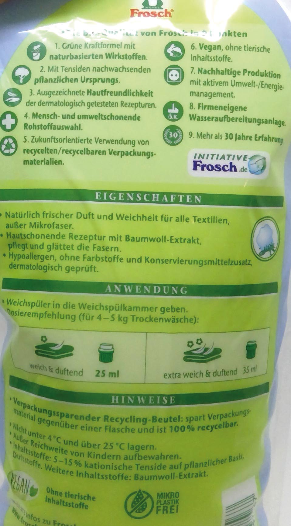 Frosch Baumwollblüten Weichspüler 1l 40WL