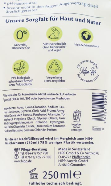 Hipp Babysanft Washfoam 250ml refill