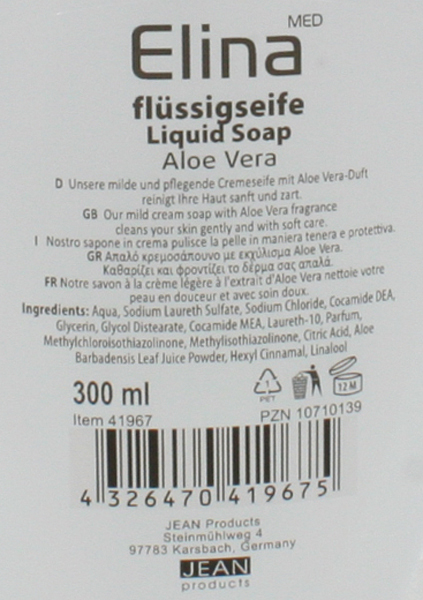 Elina Aloe Vera Seife flüssig 300ml mit Spender