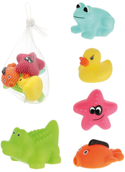 Bath toys, set of 5, approx. 6cmD PVC, frog, duck, starfish,