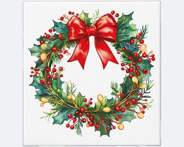 Napkins, 20-pack, 33x33cm, wreath design, specialist retaile