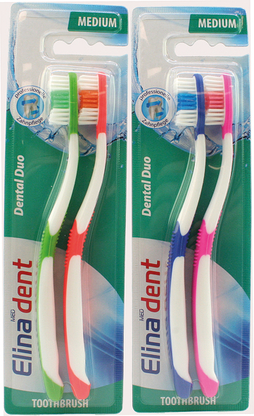 Toothbrush ELINA 2pcs w. Anti Slip Grip Medium