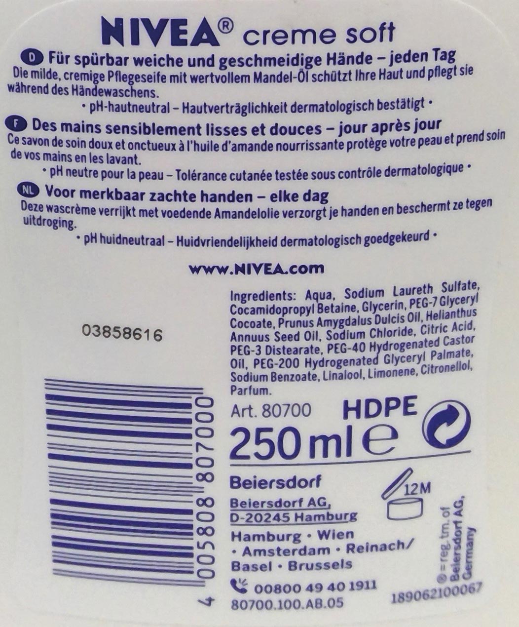 Nivea Liquid Soap 250ml Cream Soft