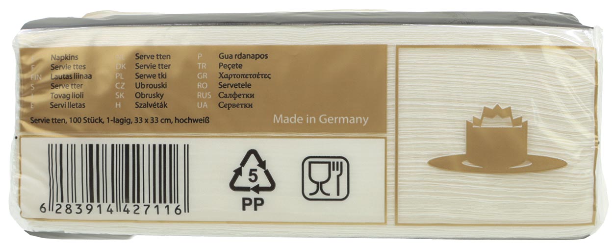 Servietten 100er 33x33cm 1-lagig weiss