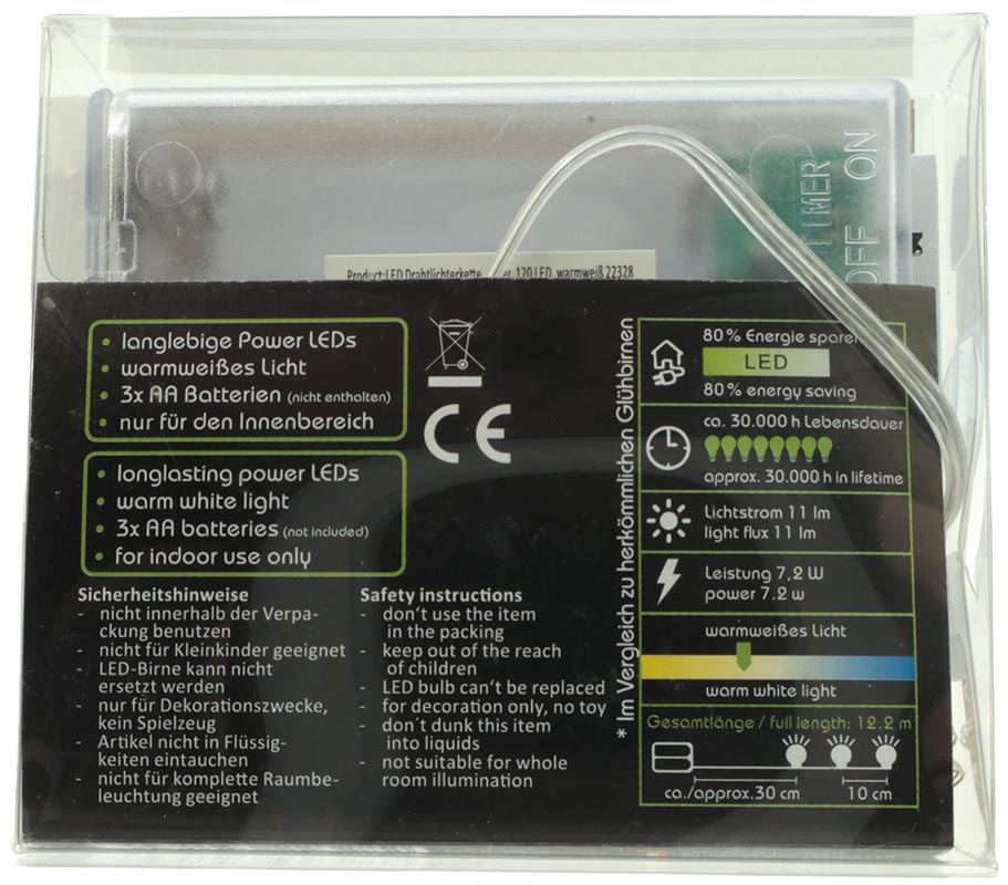 LED wire light, silver, 120 LEDs, warm white,