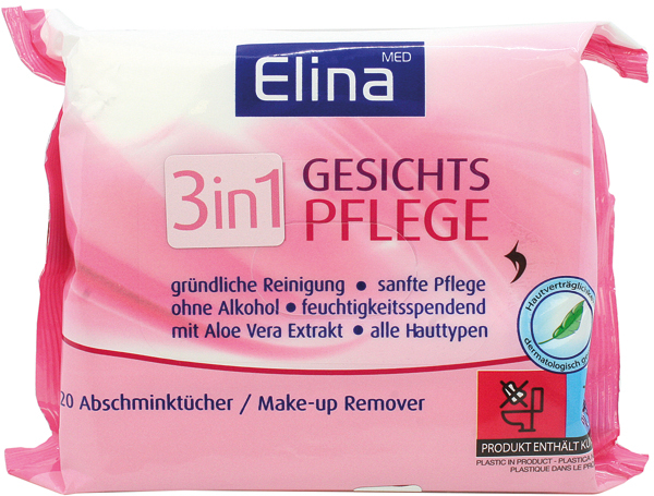 Lingettes démaquillante 20 pcs Elina sans alcool