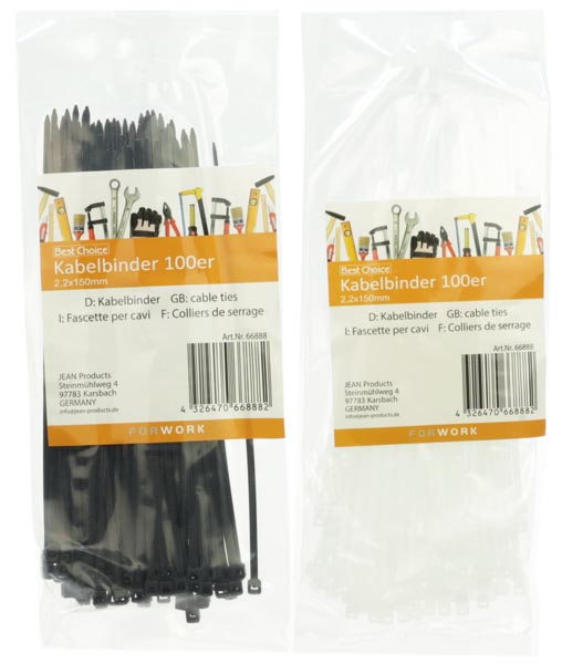 Kabelbinder 100er 2,2x150mm schwarz/weiß sortiert