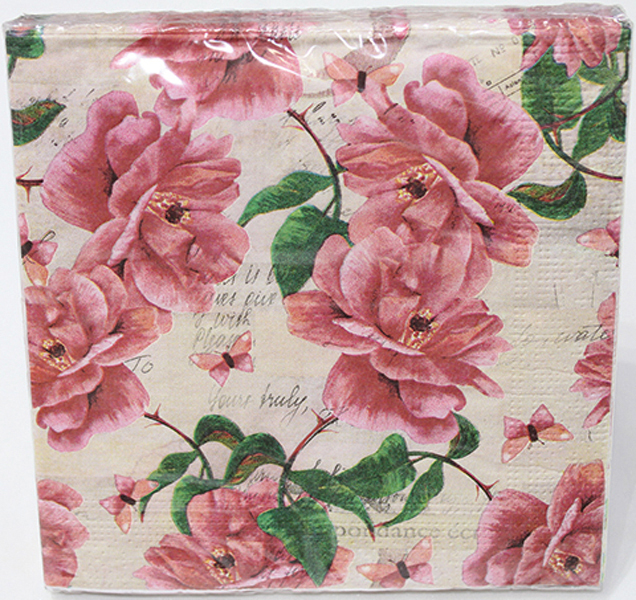 Premium rose motif napkins, 33x33cm, 3-ply, for a great