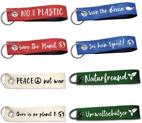 Keychain felt 14x3cm 4 colors + 8 sayings