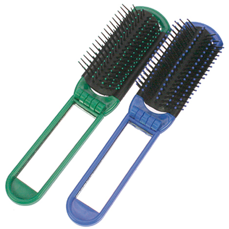 Hair Brush Travel 20cm w/ Mirror Foldable Asstd.