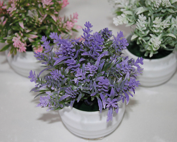 Mélange de fleurs dans un pot rond blanc chic,