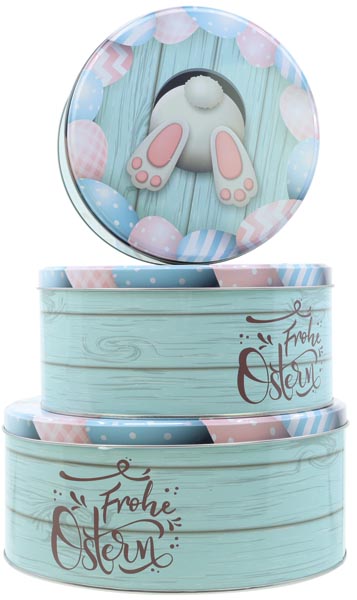 Metal tins set of 3 with bunny Happy Easter, price per set!