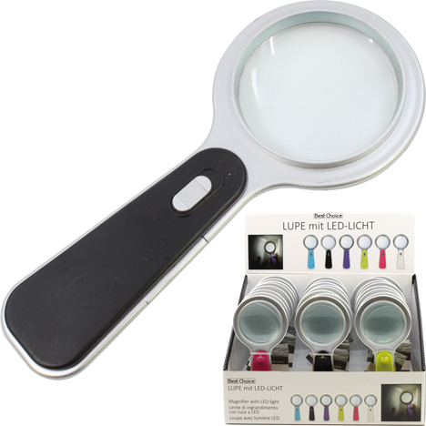 LED magnifier, diff. colors in display 15x6,5cm