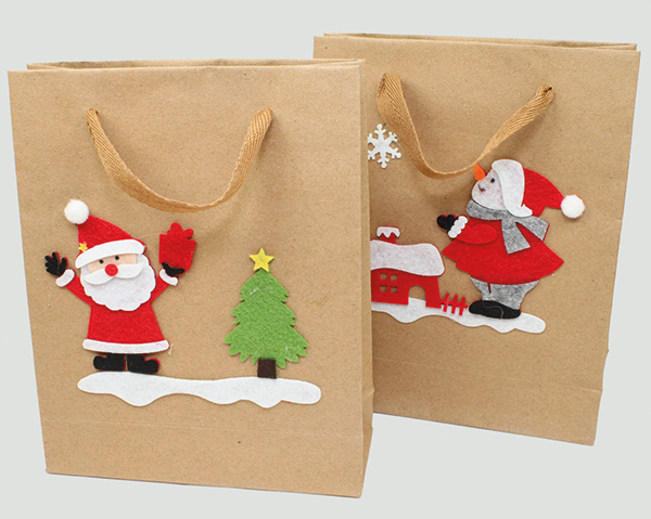 Gift bag 'Kraft paper Santa/Snowman', 20x16cm