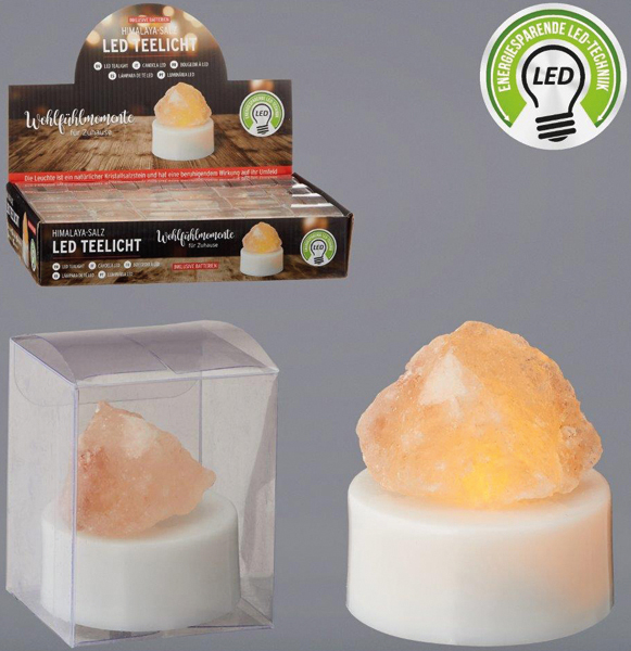 Tealight LED, salt crystal, approx. 5cmH PP/Saltstone, incl.