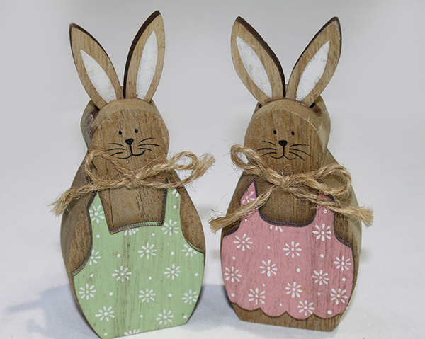 XL wooden bunny with bright floral dress 5x12x2.3cm,