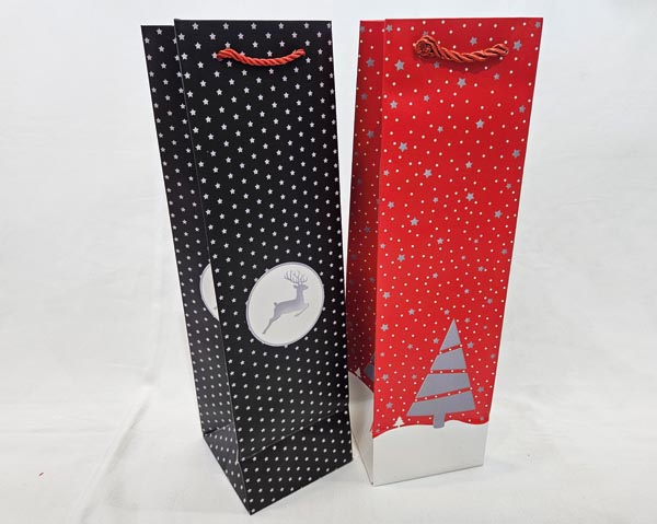 Gift bottle bag 38x11cm, 210gsm, 2 assorted designs, matte f