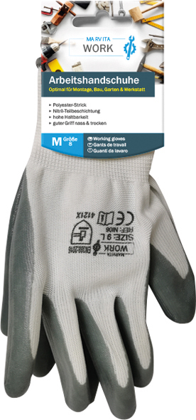 Work Gloves polyester/nitril Size:M-XL white/grey