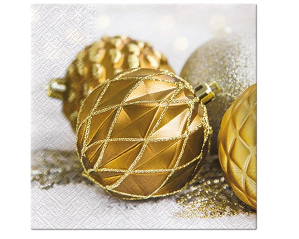 Servietten 20er, 3lagig 33x33cm goldene Kugeln
